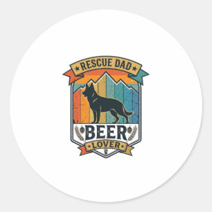 Rescue Dad Beer Lover Dog Vintage Sunset_1 Classic Round Sticker