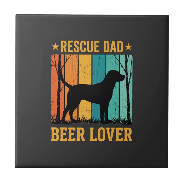 Rescue Dad Beer Lover Vintage Dog Ceramic Tile (Front)