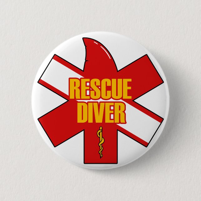 Rescue Diver Cross Dive Flag Yellow Font Button (Front)