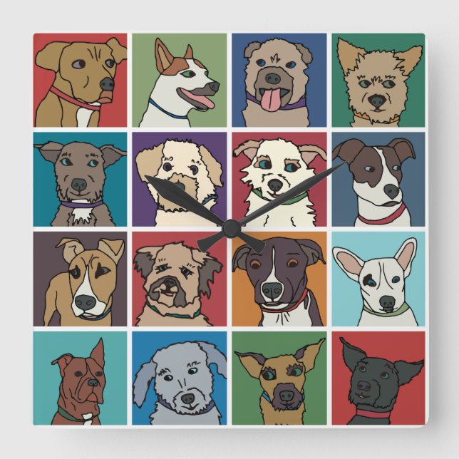 Rescue Dog Cartoon Square Wall Clock (Front)