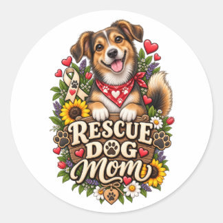Rescue Dog Mum Cute Paw Print Floral Dog Classic Round Sticker