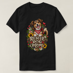 Rescue Dog Mum Cute Paw Print Floral Dog T-Shirt