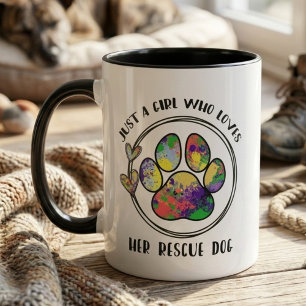 Rescue dog paw print watercolor mug