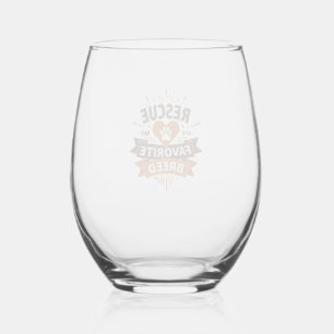 Rescue Is My Favourite Breed Vintage Dog Adoption  Stemless Wine Glass