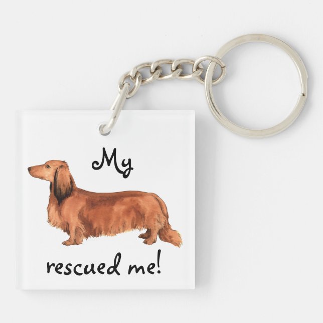 Rescue Longhaired Dachshund Key Ring (Back)