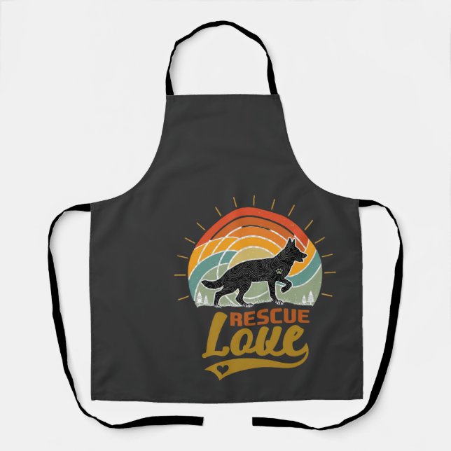 Rescue Love Dog Retro Sunset Trees Apron (Front)