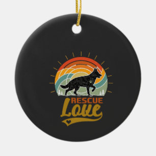 Rescue Love Dog Retro Sunset Trees Ceramic Ornament