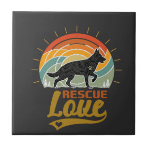 Rescue Love Dog Retro Sunset Trees Ceramic Tile