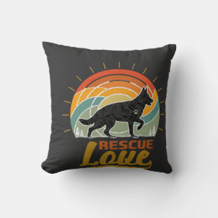 Rescue Love Dog Retro Sunset Trees Cushion