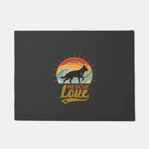Rescue Love Dog Retro Sunset Trees Doormat