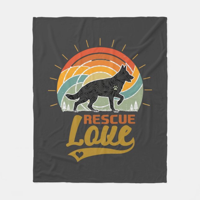 Rescue Love Dog Retro Sunset Trees Fleece Blanket (Front)