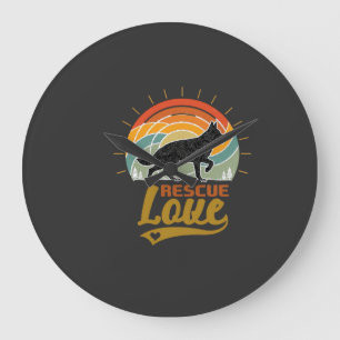 Rescue Love Dog Retro Sunset Trees Large Clock