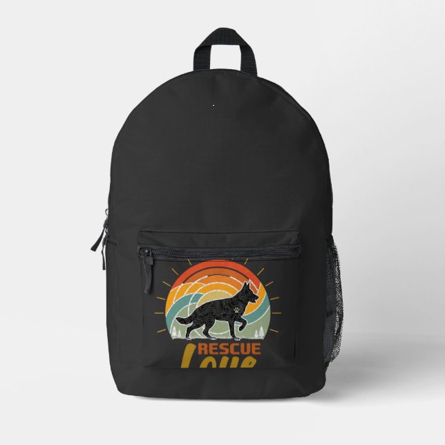 Rescue Love Dog Retro Sunset Trees Printed Backpack (Front)