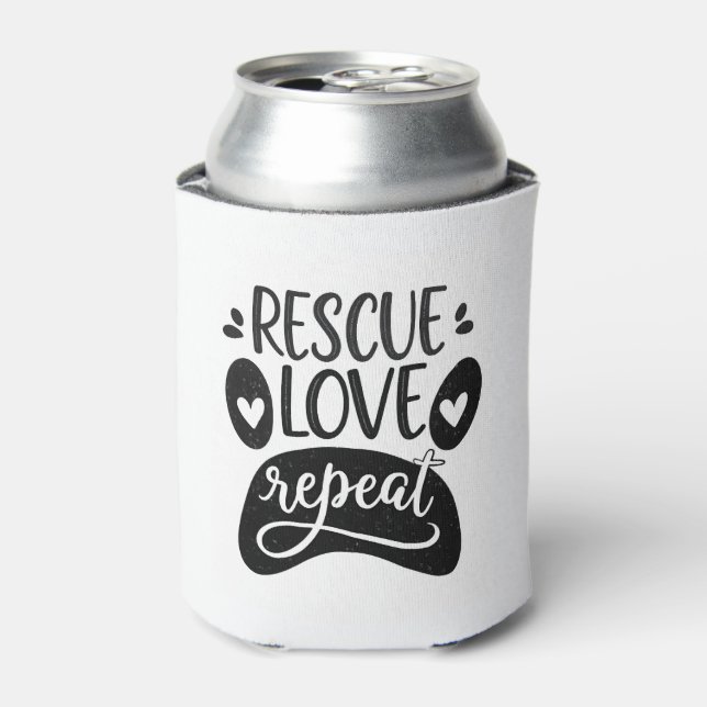 Rescue Love Repeat Dog Paw Tee Can Cooler (Can Front)