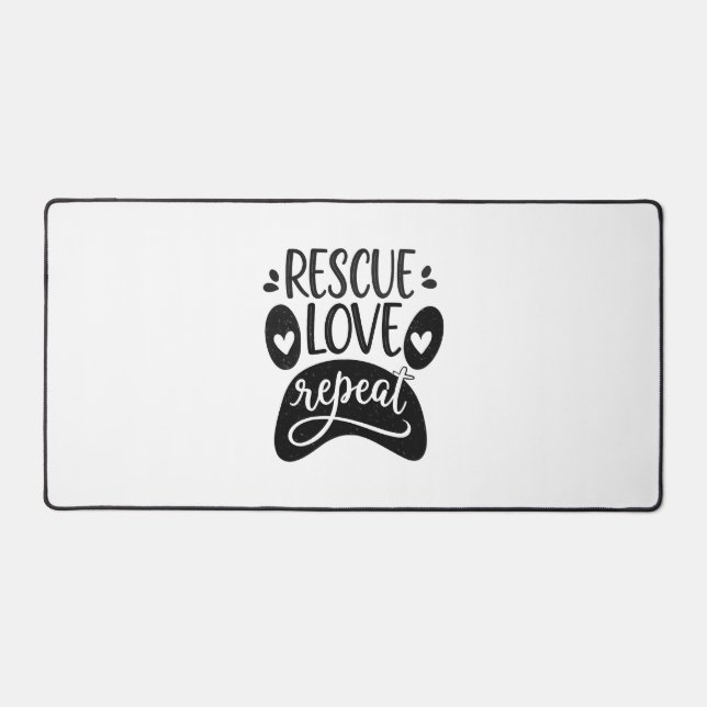 Rescue Love Repeat Dog Paw Tee Desk Mat (Front)