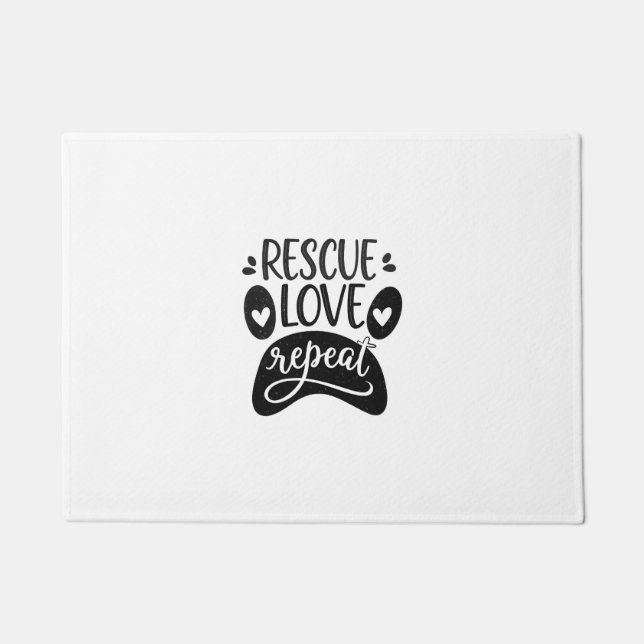 Rescue Love Repeat Dog Paw Tee Doormat (Front)