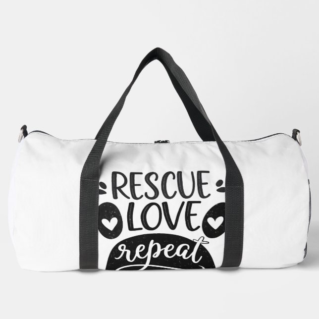 Rescue Love Repeat Dog Paw Tee Duffle Bag (Front)