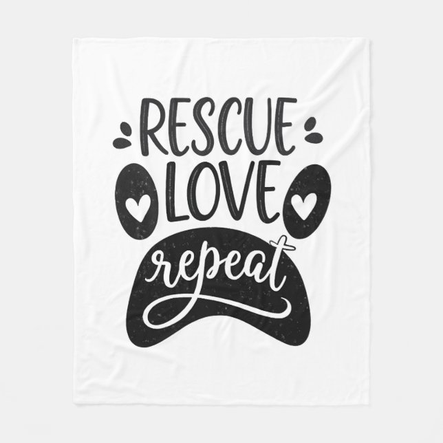 Rescue Love Repeat Dog Paw Tee Fleece Blanket (Front)