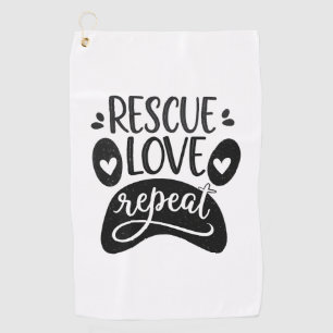Rescue Love Repeat Dog Paw Tee Golf Towel