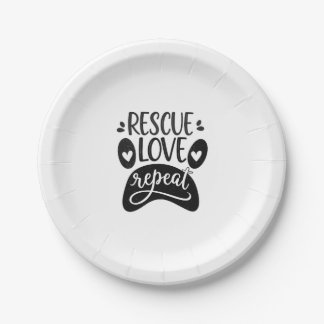 Rescue Love Repeat Dog Paw Tee Paper Plate