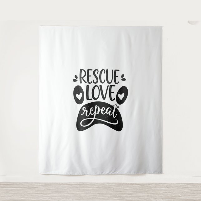 Rescue Love Repeat Dog Paw Tee Tapestry (Front)