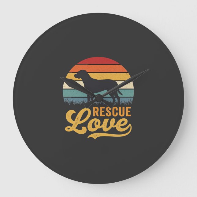 Rescue Love Retro Dog Sunset_1 Large Clock (Front)