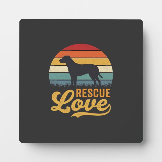 Rescue Love Retro Dog Sunset_1 Plaque (Front)