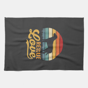 Rescue Love Retro Dog Sunset_1 Tea Towel