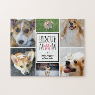 Rescue Mom Pink Paw Print Photo Collage Jigsaw Puzzle