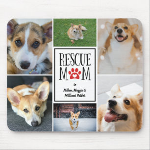 Rescue Mom Red Paw Print Photo Collage Mouse Pad