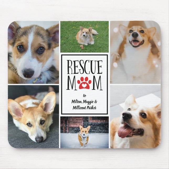 Rescue Mum Red Paw Print Photo Collage Mouse Pad (Front)