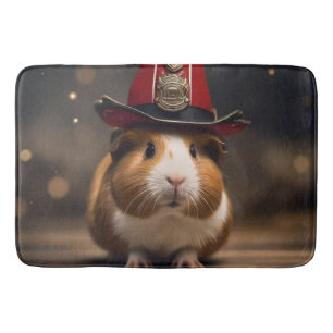 Rescue Ready: Guinea Pig in a Fireman's Hat, Bath Mat