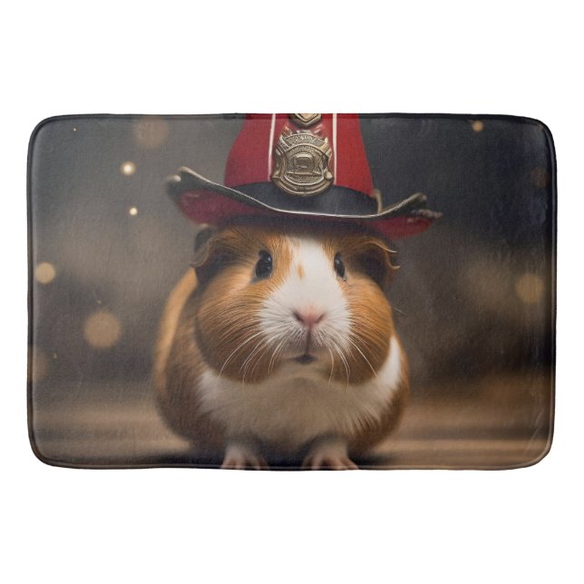 Rescue Ready: Guinea Pig in a Fireman's Hat, Bath Mat (Front)
