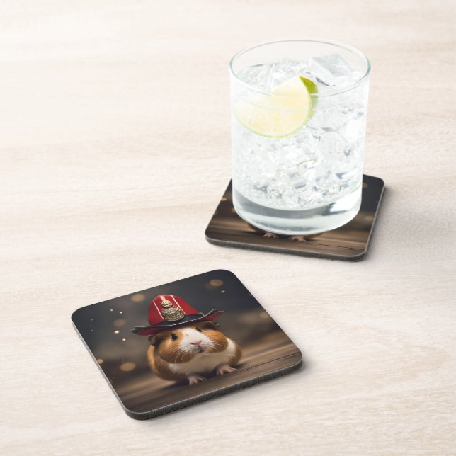 Rescue Ready: Guinea Pig in a Fireman's Hat, Coaster (Right Side)