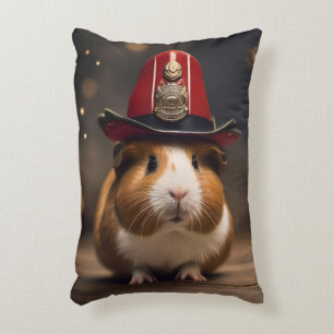 Rescue Ready: Guinea Pig in a Fireman's Hat, Decorative Cushion