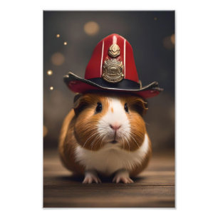 Rescue Ready: Guinea Pig in a Fireman's Hat, Photo Print