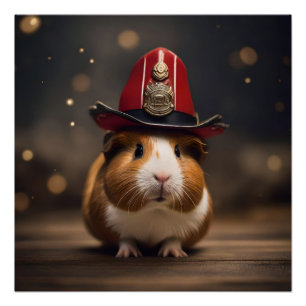 Rescue Ready: Guinea Pig in a Fireman's Hat, Poster