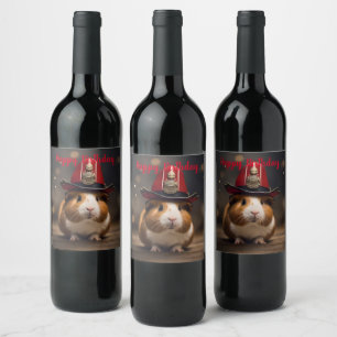 Rescue Ready: Guinea Pig in a Fireman's Hat, Wine Label