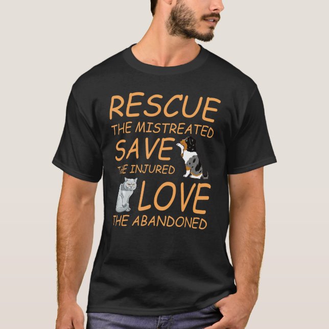 Rescue Save Love  Cute Animal Rescue Dog Cat T-Shirt (Front)