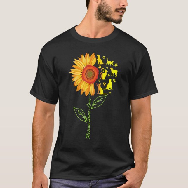 RESCUE SAVE LOVE Pet Animal Shelter Sunflower Volu T-Shirt (Front)