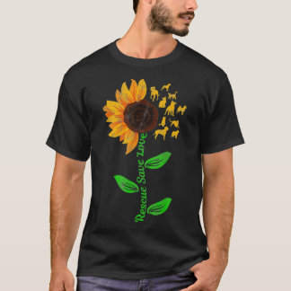 Rescue Save Love Pet Dog Puppies Slogan Sunflower  T-Shirt