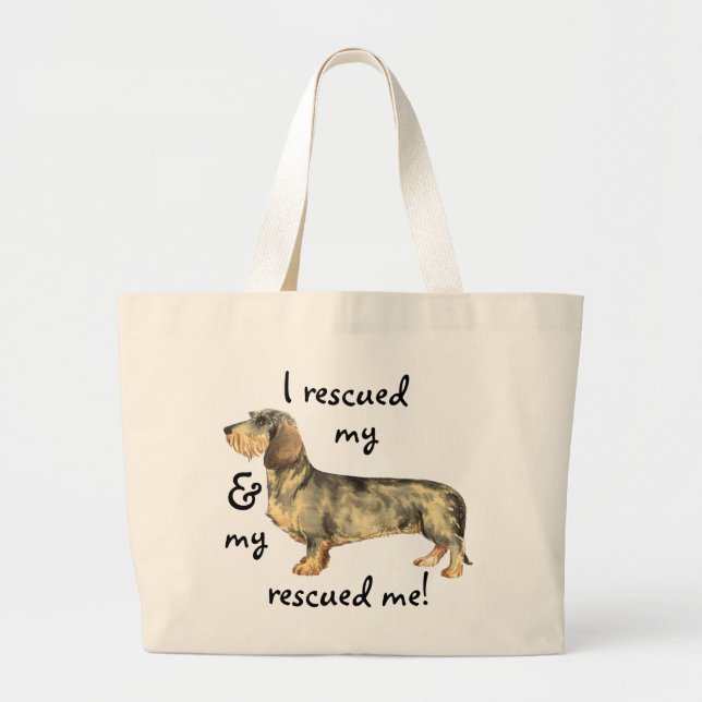 Rescue Wirehaired Dachshund Large Tote Bag (Front)
