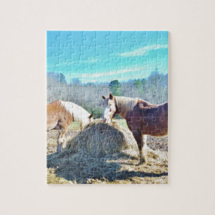 Rescued Draught Horses eating hay Jigsaw Puzzle
