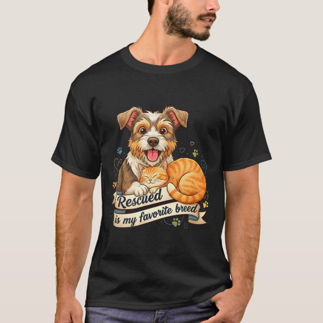 Rescued Is My Favorite Breed Dog Cat Pet Adoption  T-Shirt (Front)