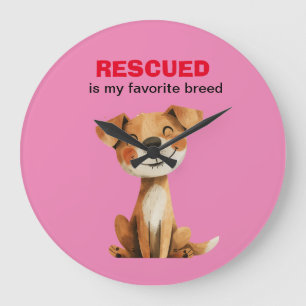 Rescued is my favorite breed dog design large clock