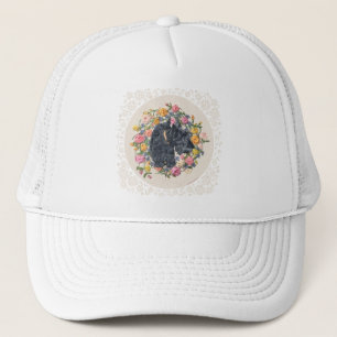 Rescued Scottie Bonnie on Floral Background Trucker Hat