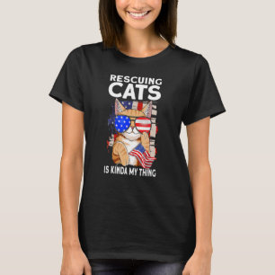 Rescuing Cats Is Kinda My Hing USA Flag Rescue Cat T-Shirt