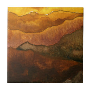 Reseeding mountains in browns and yellow sky ceramic tile