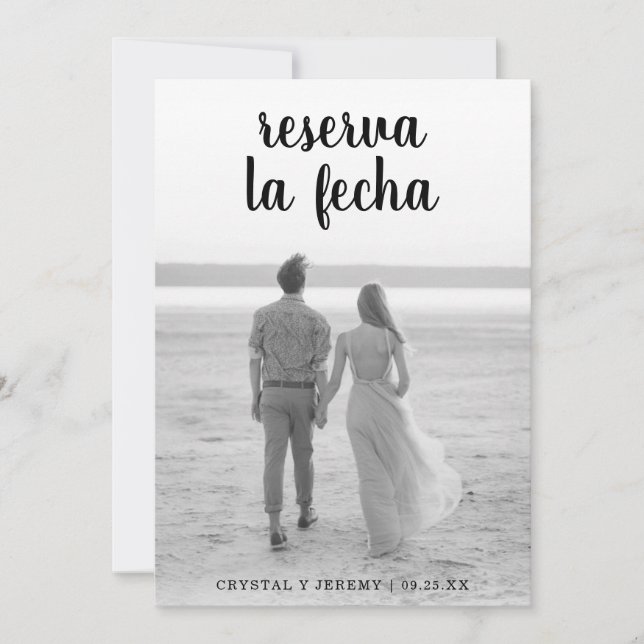 Reserva La Fecha Black Script Photo Spanish Save The Date (Front)