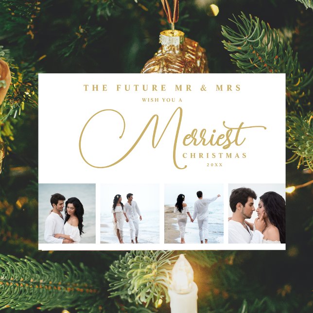 Reserva La Fecha Gold Exquisite Modern Wedding Chr Save The Date (Exquisite Modern Wedding Christmas 4 Photos in Fake Gold Holiday Card as a Save the Date Card.)